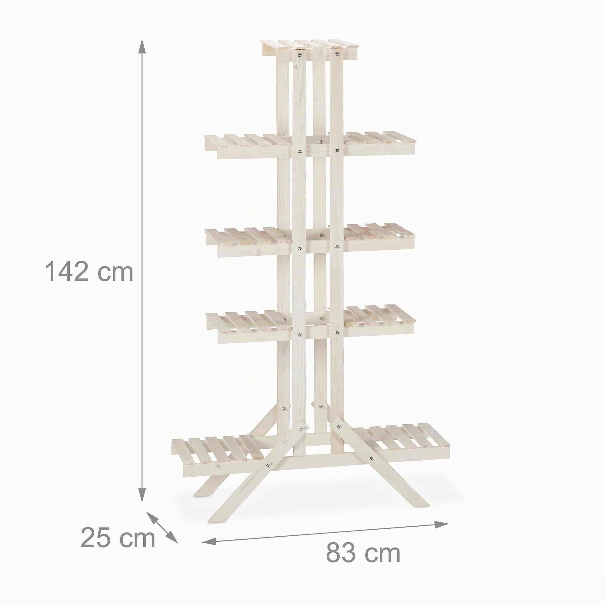 Relaxdays Soporte Plantas de Interior 5 Niveles, Madera, Blanco, 142x83x25 cm