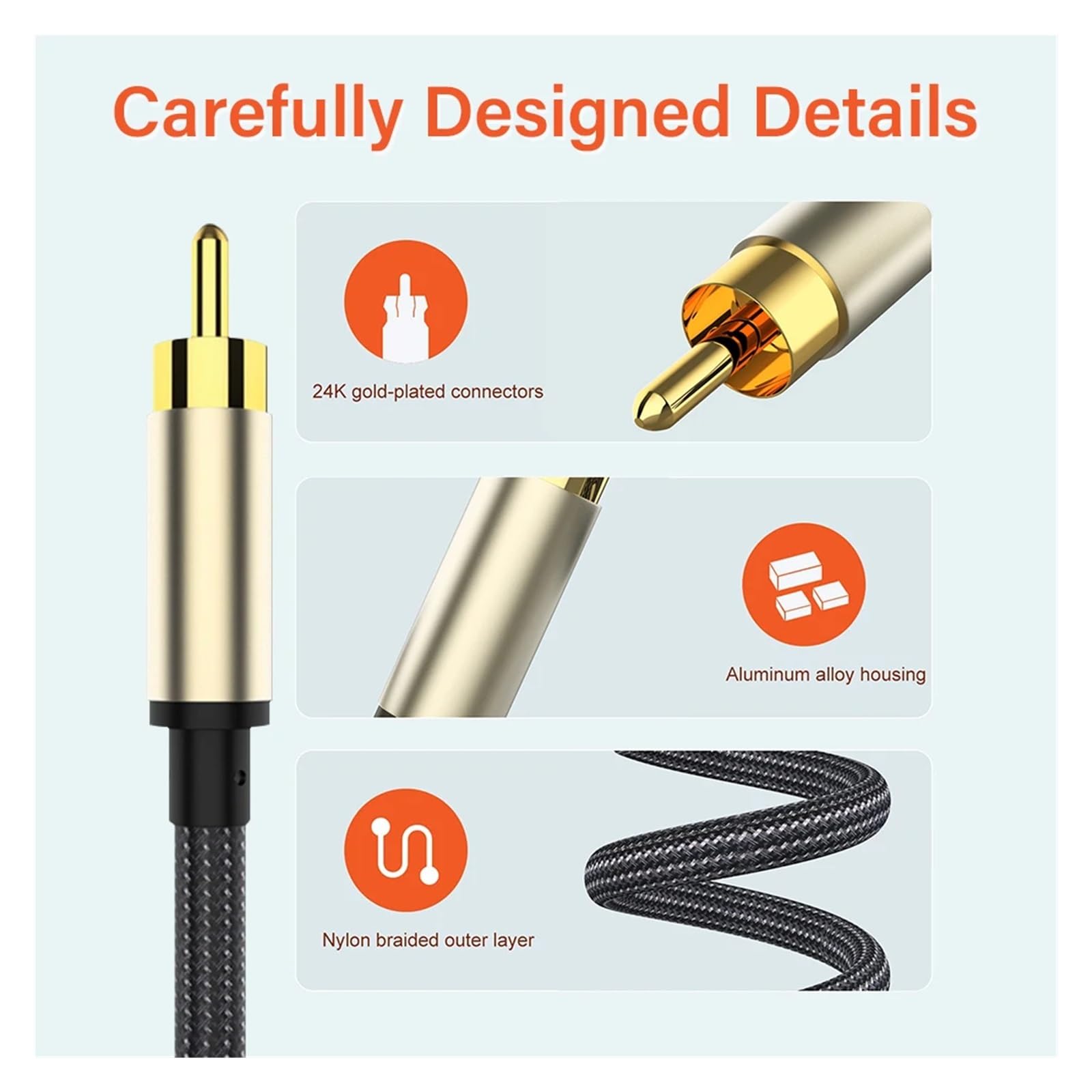 Cables de altavoz de graves chapados en oro, Cable de Audio Coaxial Digital HiFi 5,1 SPDIF macho a macho, Cable de Audio estéreo for cine en casa HDTV(5m)