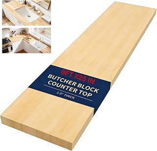 8ft Butcher Block Countertop, 98 x 25 x1.5in Solid Wood Table Top -Unfinished Birch Work Bench Top Cut to Size for DIY Desktop/Washer Counter/Office Desk/Kitchen Island/Living Room Tables