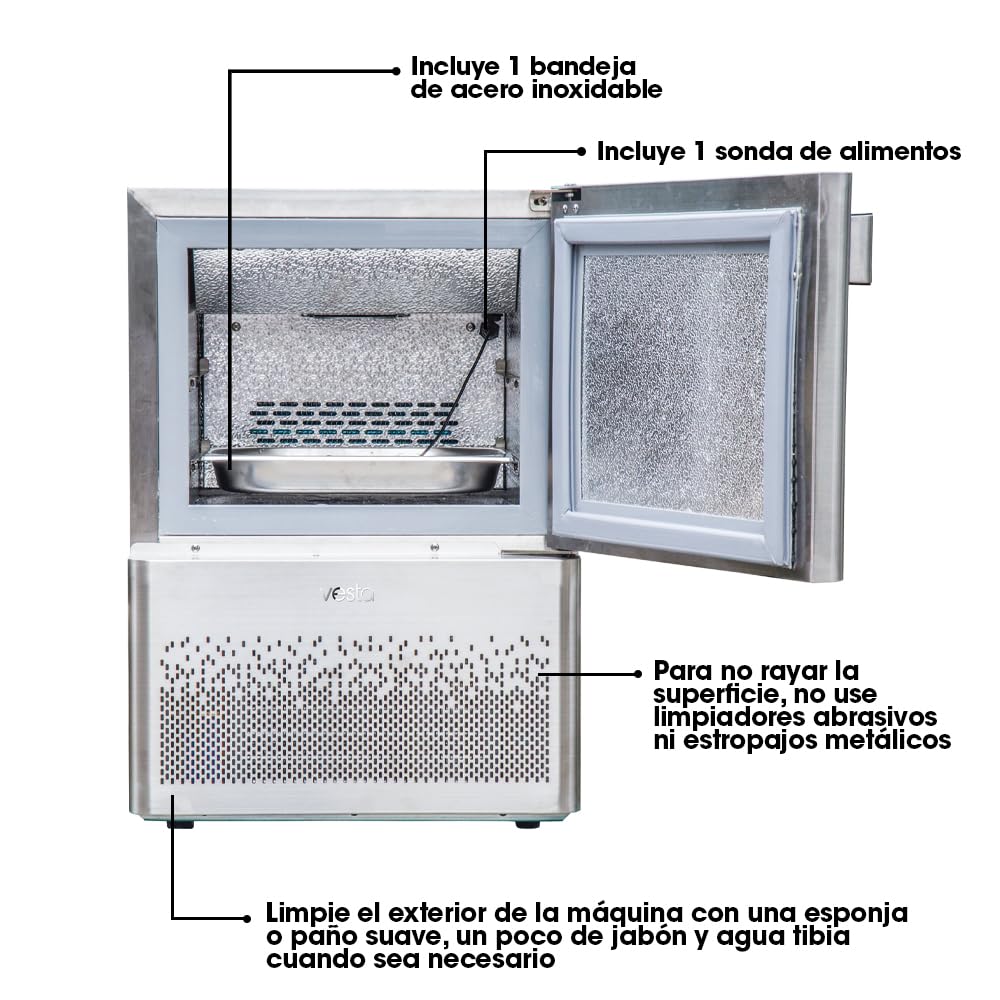 Vesta Precision Abatidor de Temperatura Compacto BF100 con Capacidad de Carga 2 Bandejas - GN 1/2 | Hasta 4kg de Producción | Arcón Congelador para Enfriar y Congelar Alimentos en Tiempo Reducido
