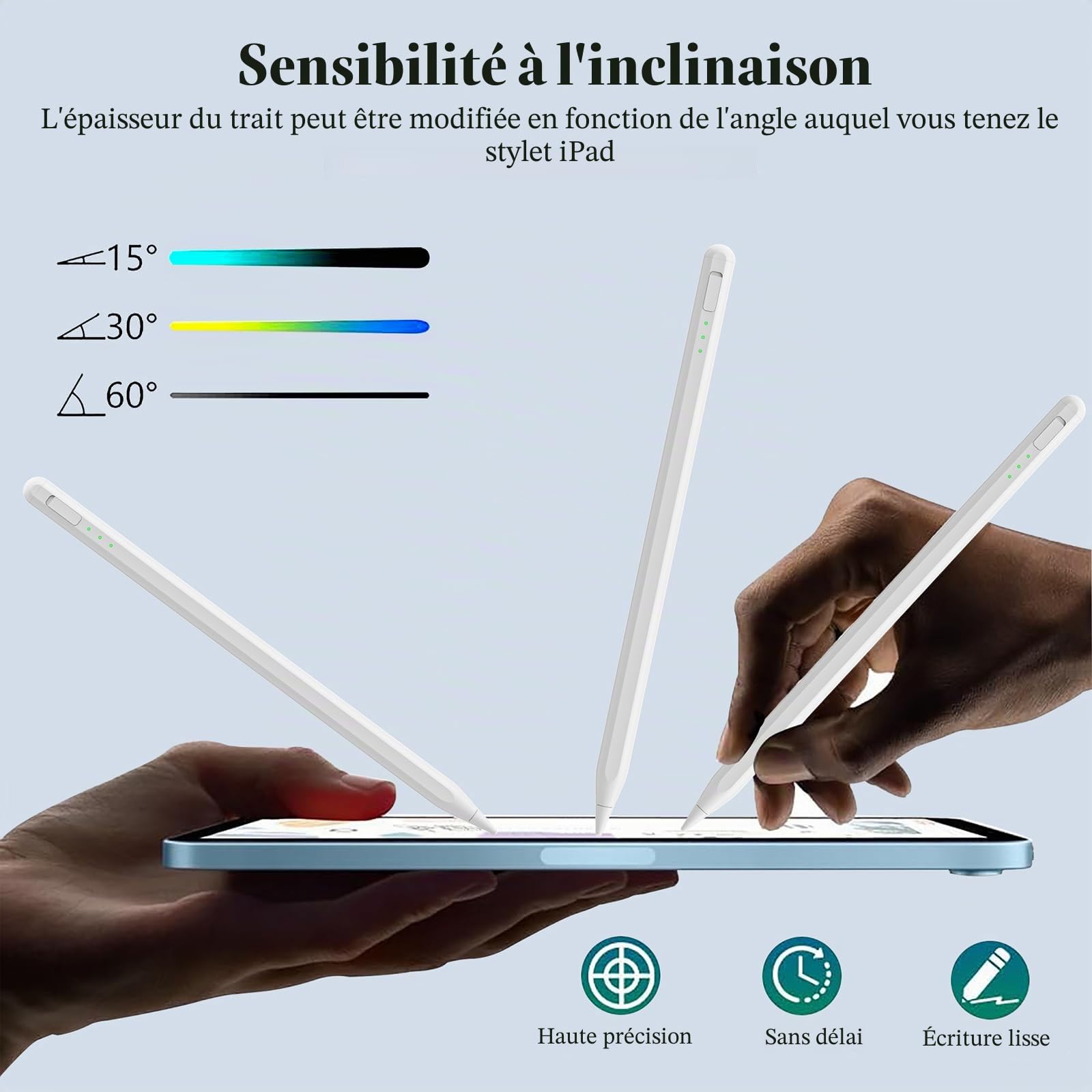 Stylet pour iPad 11 et 10e génération, Charge Plus Rapide 14 Minutes, avec Porte-Crayon, rejet de la Paume, sensibilité d'inclinaison, pour iPad Air11 et 13" (M3/M2), iPad Pro 11" et 13" (M4)