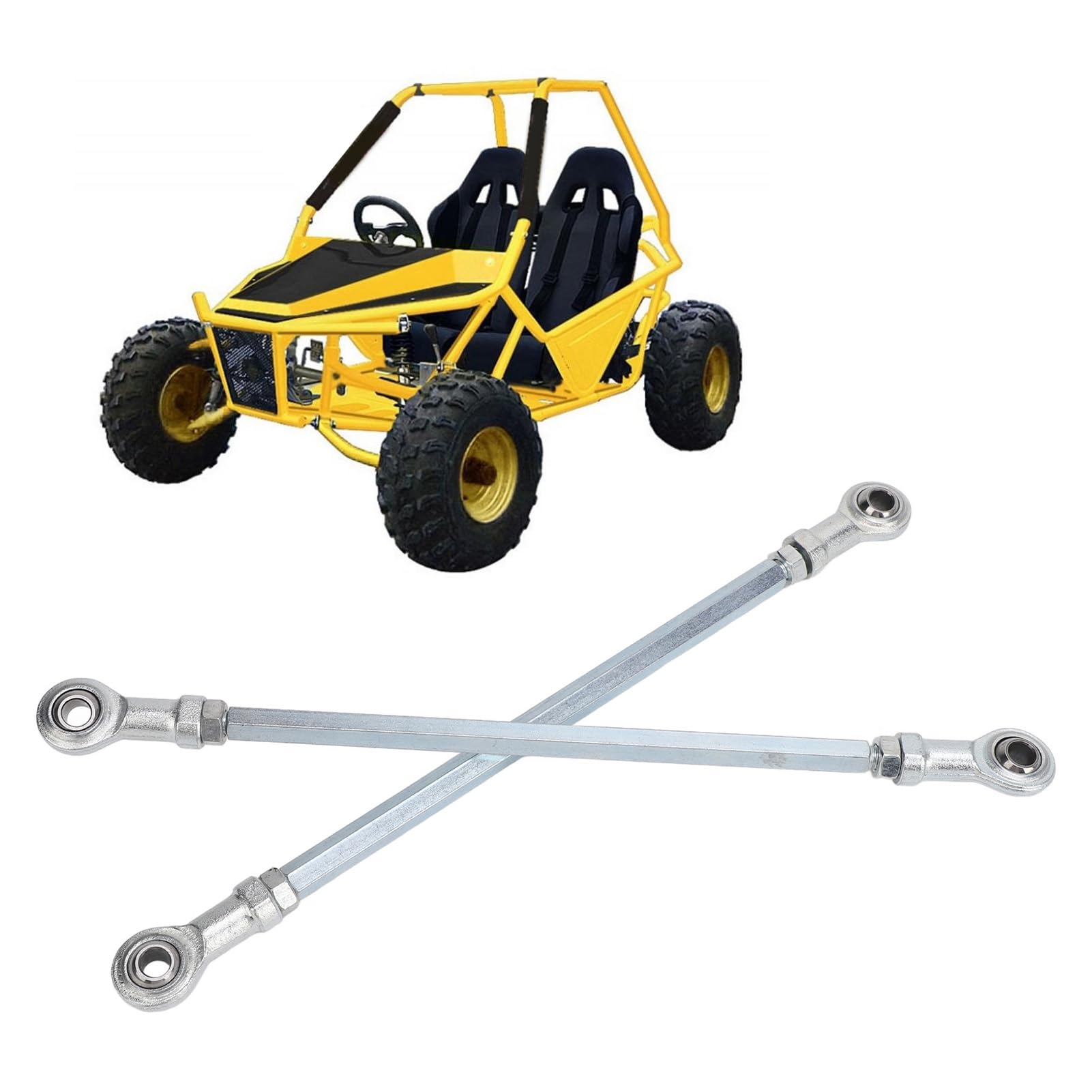 VOBOR 1 Paio Kit Tiranti ATV 280mm Lega di Acciaio Argento Kit Tiranti Giunto Sferico, Giunti Robusti Estremità 'albero Sterzo Set per Quad Dirt Bike ATV Go Kart