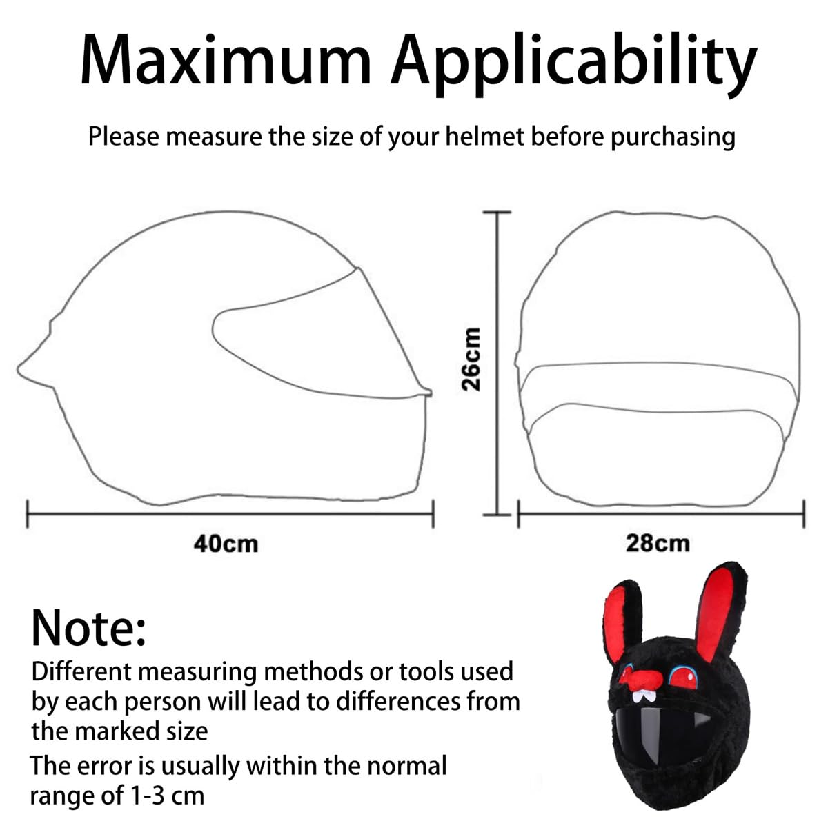 Huba Copri casco da moto con coniglio nero, in peluche, motivo animale, per uso quotidiano, design divertente e allegro