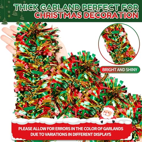 Image of 70 Ft Christmas Tinsel Garland Metallic Tinsel Twist Garland Glitter Christmas Tree Hanging Decorations for New Year Party Birthday Holiday Indoor Outdoor Supplies (Mix 2)