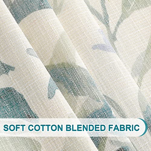 Image of MYSKY HOME Green Curtains 90 Inch 2 Panels Length Floral Light Filtering Curtains for Living Room Light Privacy Cotton Burlap Effect Drapes Window Treatments Grommet, Sage and Natural