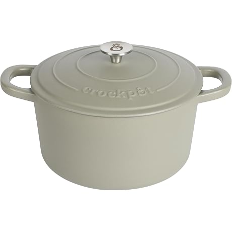 Crock Pot Artisan Cast Iron Dutch Oven Pot 7-Quart, Matte Green, Round