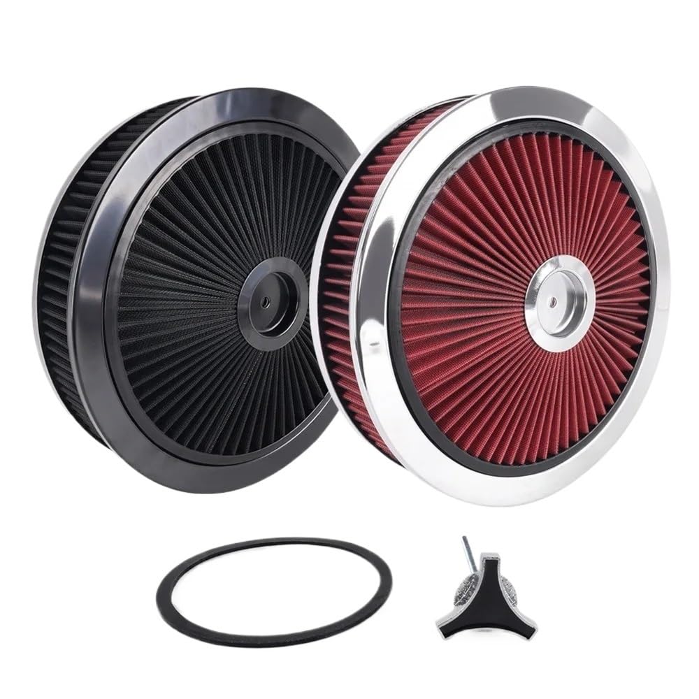 14" X 3" Round Air Cleaner Filter with Flow-Thru Lid Carburetor Automotive for 5-1/8-inch Universal(Black)