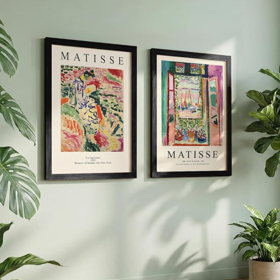 Image of NoWorries Classic Abstract Wall Art Framed Painting Set | Matisse Inspired Modern Art Posters Frame | Premium 300 GSM Paper Print with Synthetic Wooden Frames | Elegant Wall Decor for Living Room, Bedroom, Studio & Office (Set of 2) (BLACK, ART-2, 10X13INCHES)