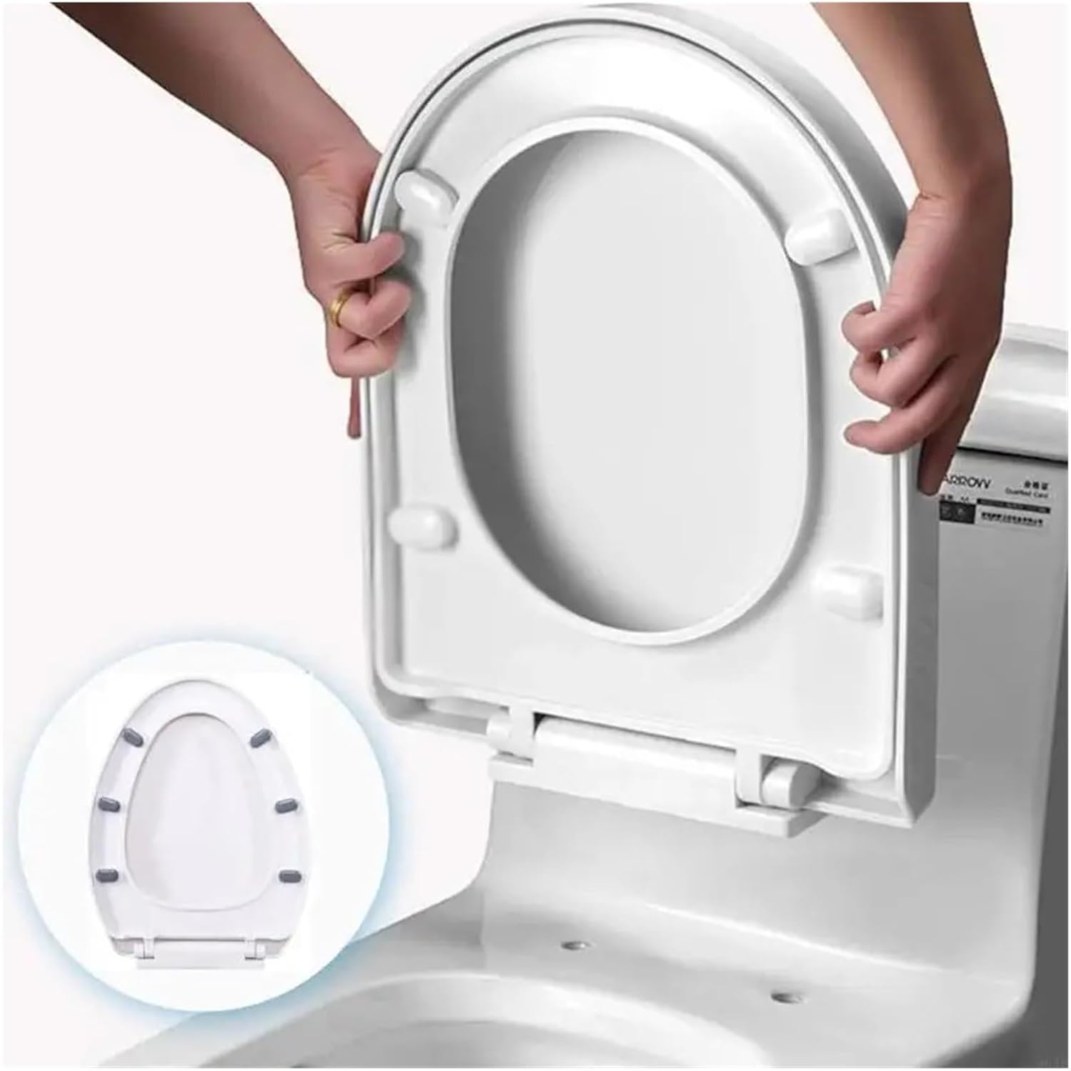 Toilet Lid Slow Close Portable Slow Down Seats Cover Lid Thickened Bathroom Home Accessories ABS Texture Toilet Seats(V shaped)