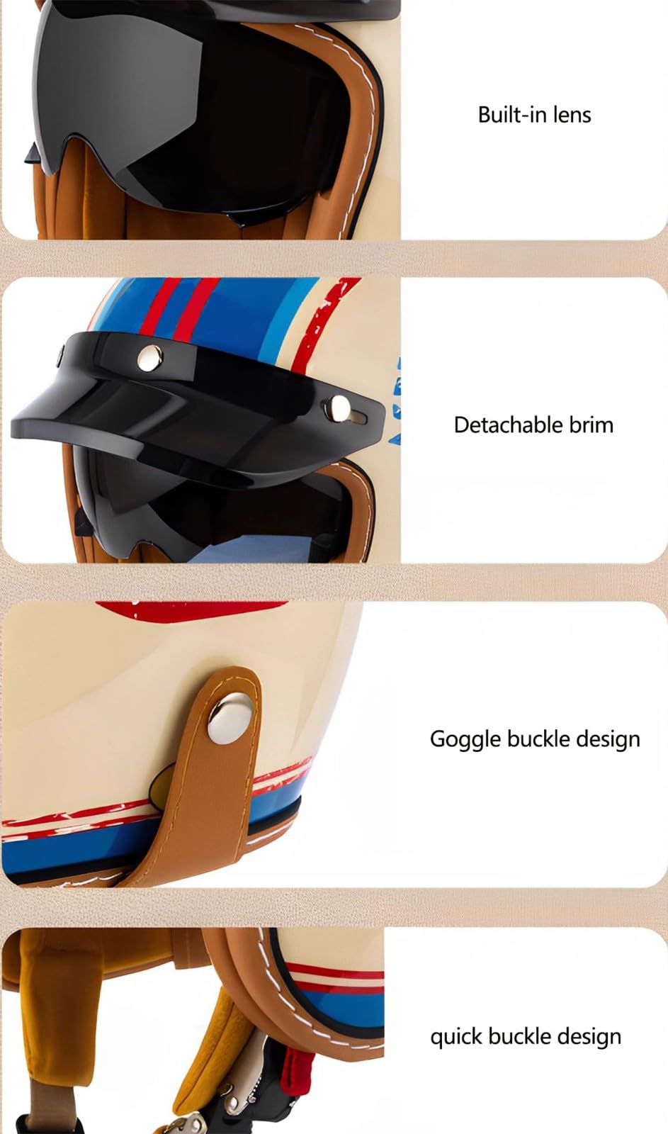 Casque De Moto Unisexe Casques Bols ECE Homologué, Classic Casque Moto Jet Vintage, Casques à Face Ouverte avec Visière, Casques Mobylette Rétro Homme