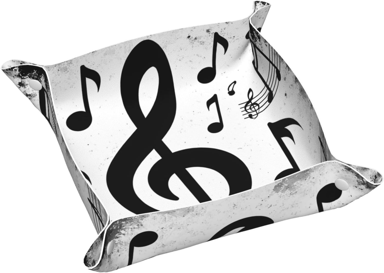 Gunge Black and White Music Notes Leather Storage Tray Medium