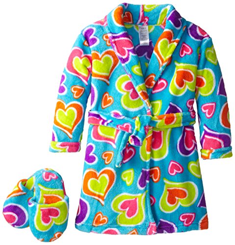Sleep & Co Girl's Plush Heart Bathrobe and Slipper Gift Set
