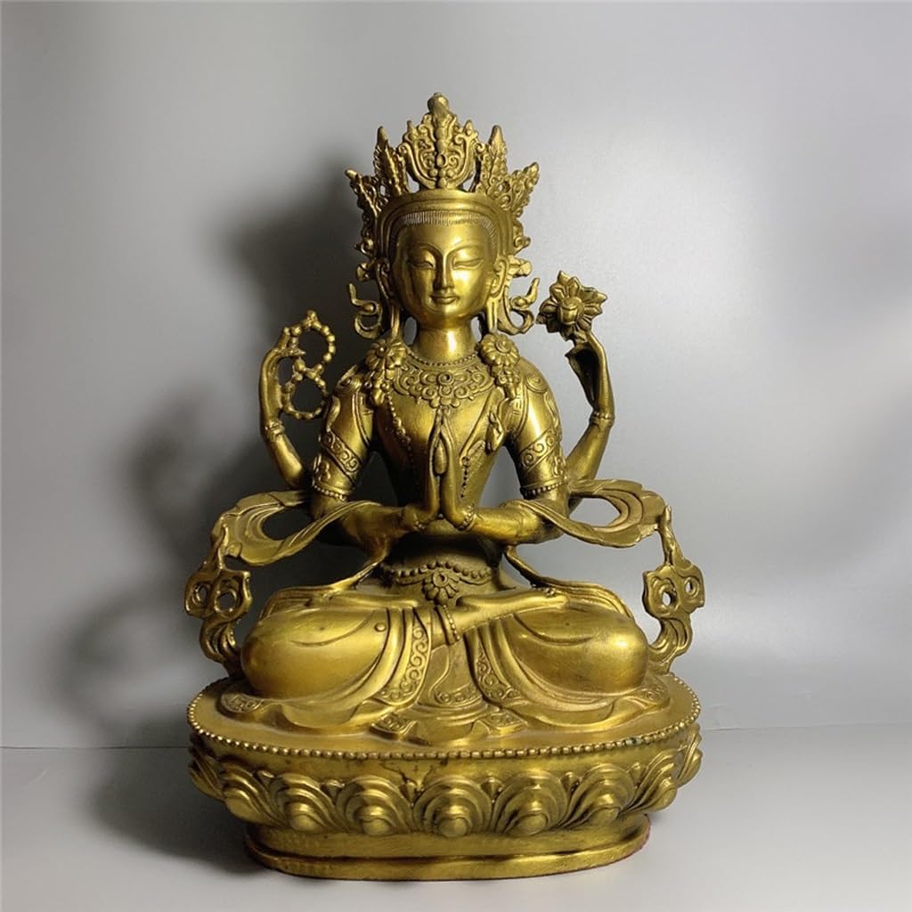 Posąg Buddy do wnętrz Feng Shui Dekoracja Mosiądz Guanyin siedzący Statua Domowe Biuro Rzemiosło Dekoracja Zen Bodhisattwa Statua Medytująca Statua Buddy Figurka Rzeźba