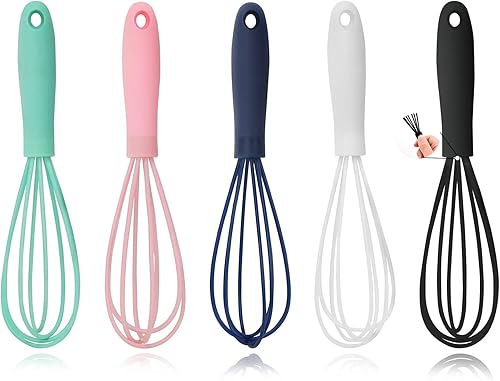 Miniatura 8 de 5 piezas de batidor de silicona para cocinar, mini batidor de masa de acero inoxidable, batidor de alambre de globo pequeño antiadherente, espumador