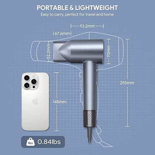 Miniatura 8 de Hair Dryer, High-Speed Ionic Low Noise Blow Dryer with Brushless Motor for Fast Drying, Thermo-Control Quiet Compact Hair Blow Dryer, Hairdryer with