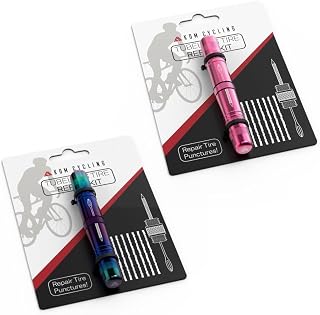 KOM Cycling Tubeless Tire Repair Kit for Bikes – Pink and Iridescent Bundle! Fixes Mountain Bike and Road Bicycle Tire Punctures – Includes Tire Repair Fork and Reamer, 8 Bacon Strips.