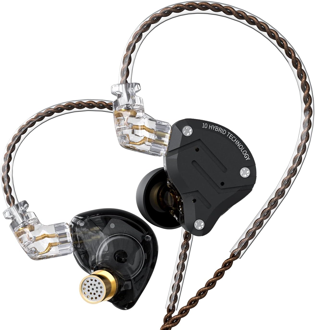 Five Driver Headphones,KZ ZS10 PRO High Fidelity Noise-Isolating Earbuds/Earphones with Detachable Cable 2Pin 0.75mm (Without MIC, Sand Black)