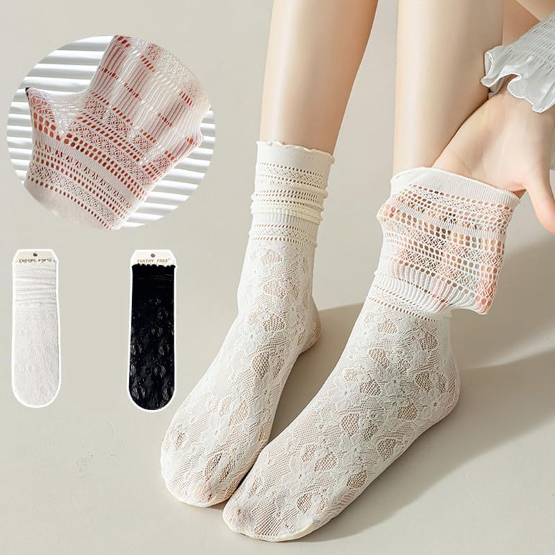10 Paires Chaussettes Transparentes Femme Dentelle à Volants - Socquettes Résille Cheville Été, Confortables Et Élégantes