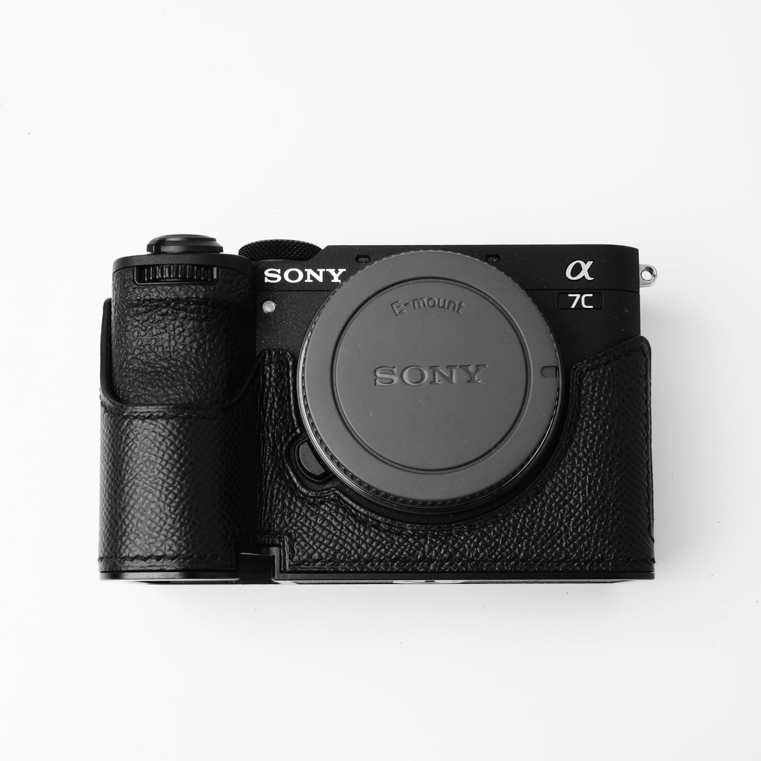 Camera Specialized Genuine Leather Half Case for Sony A7C Mark II A7C2 A7CR Alpha 7C II 7C2R - Top layer cowhide Body + Metal Base Plate 2-in-1 Design (Black)