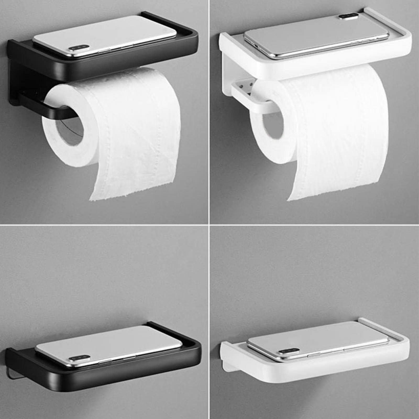 3 zestawy uchwytów na papier toaletowy z półką, wiszący na ścianie, bez dziurkowania, klej do łazienki, czarny
