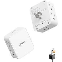 2 Pack 6 Outlet Flat Outlet Extender,Side Outlet,HONIZERWall Outlet Adapter | Compact Multi Outlet for Behind Couches Nightstand Desk TV Kitchen,1875W 3 Sideways Plug Adapter,Wall Plug with 4 Cable Clips