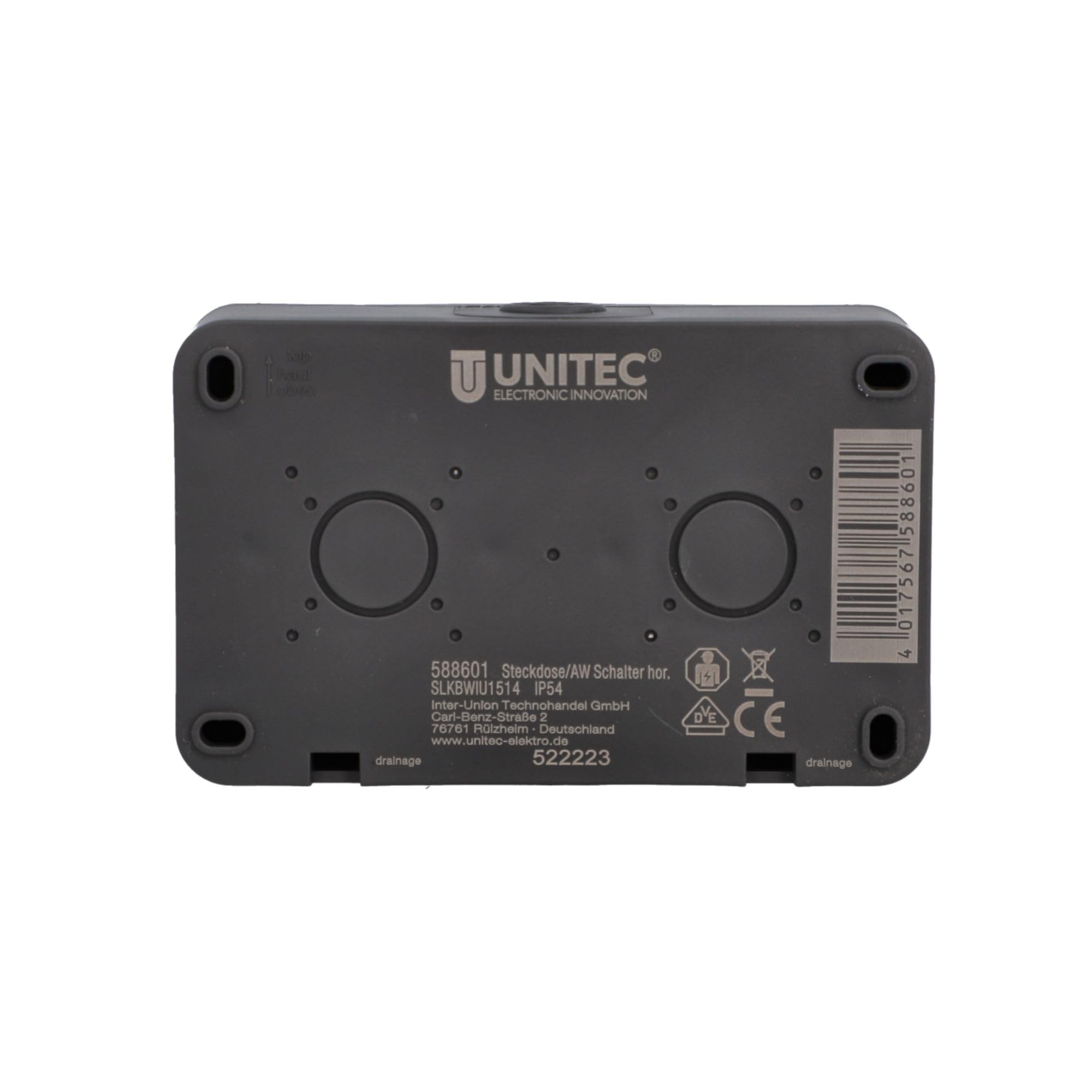 UNITEC Combinazione interruttore e presa AP/FR Aqua, IP54, da parete, adatto per ambienti umidi, per interni ed esterni, antracite, 1 pezzo