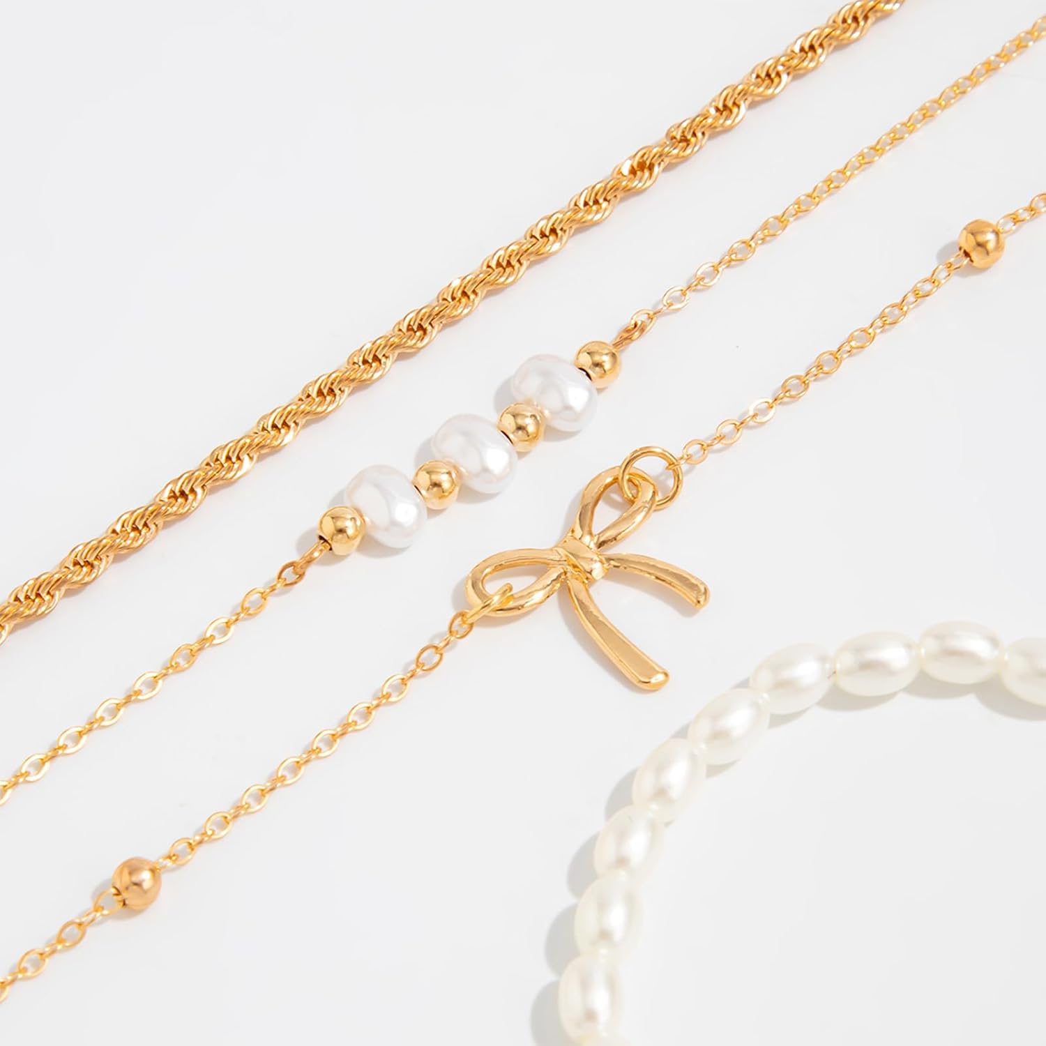 Bow Bracelet for Women Adjustable Gold Pearl Twisted Chain Beaded Stackable Bracelets Trendy Jewelry Gifts - Image 9