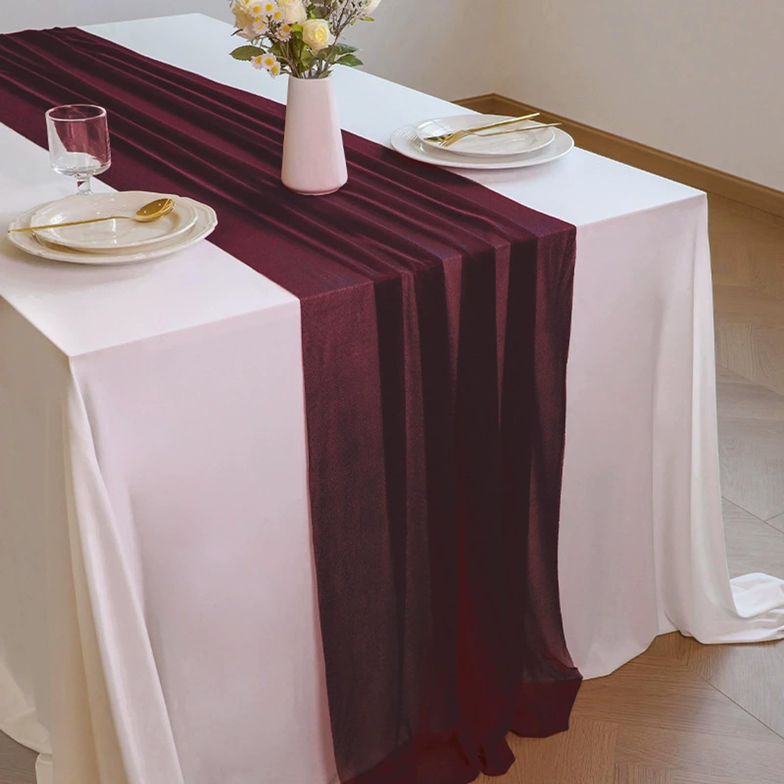 Runner da tavola in chiffon rosso profondo, morbido e confortevole, per matrimoni, battesimi, vacanze, matrimoni, feste di addio al nubilato, cucina, feste di compleanno, 12 confezioni (75 x 300 cm)