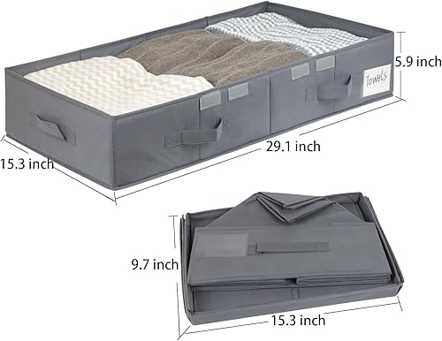 Miniatura 5 de Paquete de 2 contenedores grandes de almacenamiento debajo de la cama con tapa, contenedores de almacenamiento resistentes y plegables debajo de la