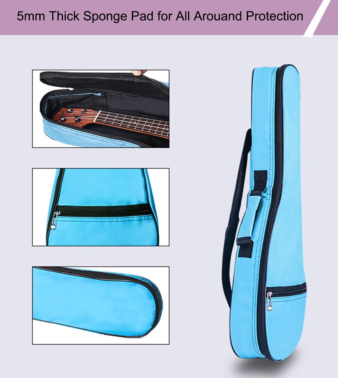 Funda para ukelele de 5 mm, impermeable, duradera, colorida, bolsa de ukelele con almacenamiento, Blue, For 23" Concert, Organizador de bolsas