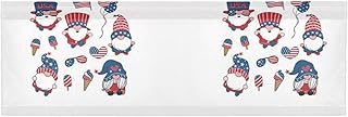 Seamless Independence July 4th American USA Flag Gnomes on White Window Kitchen Curtain, Window Curtain Panel, Short Curtains for Home kitchen Living Room Bedroom Cafe Hotels Decor 54 x 18 inch