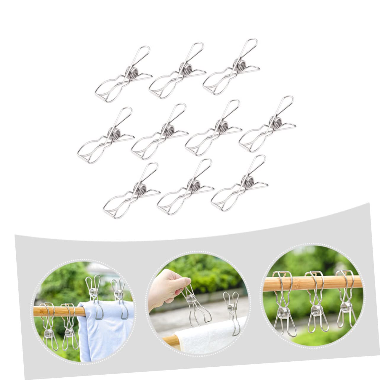 COLLBATH 10pezzi Mollette Inossidabile Per Bucato Clip Antivento Per Coperte e Resistenti Asciugare