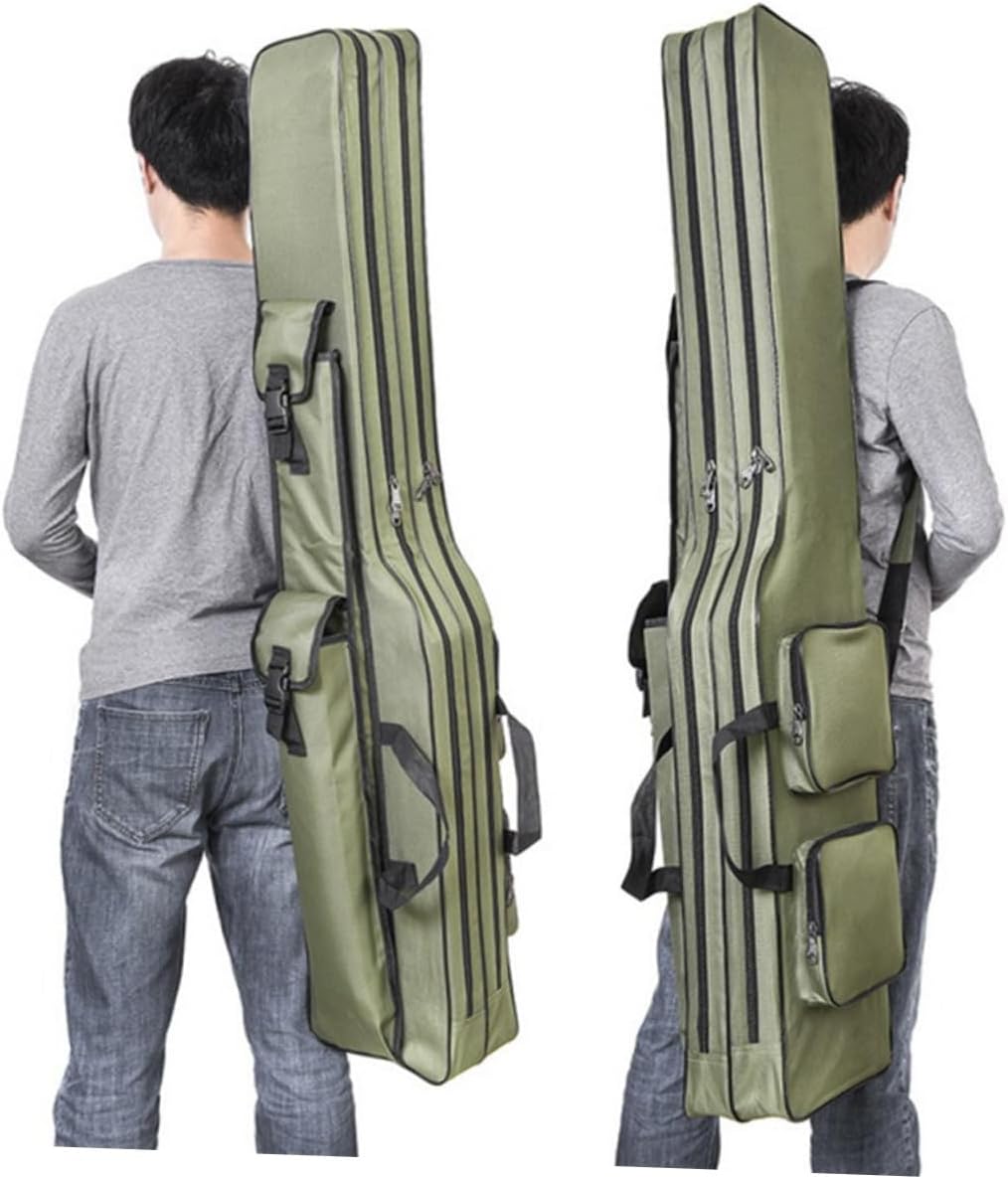 Portable Fishing Rod Bag Waterproof Canvas Fishing Rod Carrying Case 1.3 Meter Military Green Pouch for Outdoor Anglers