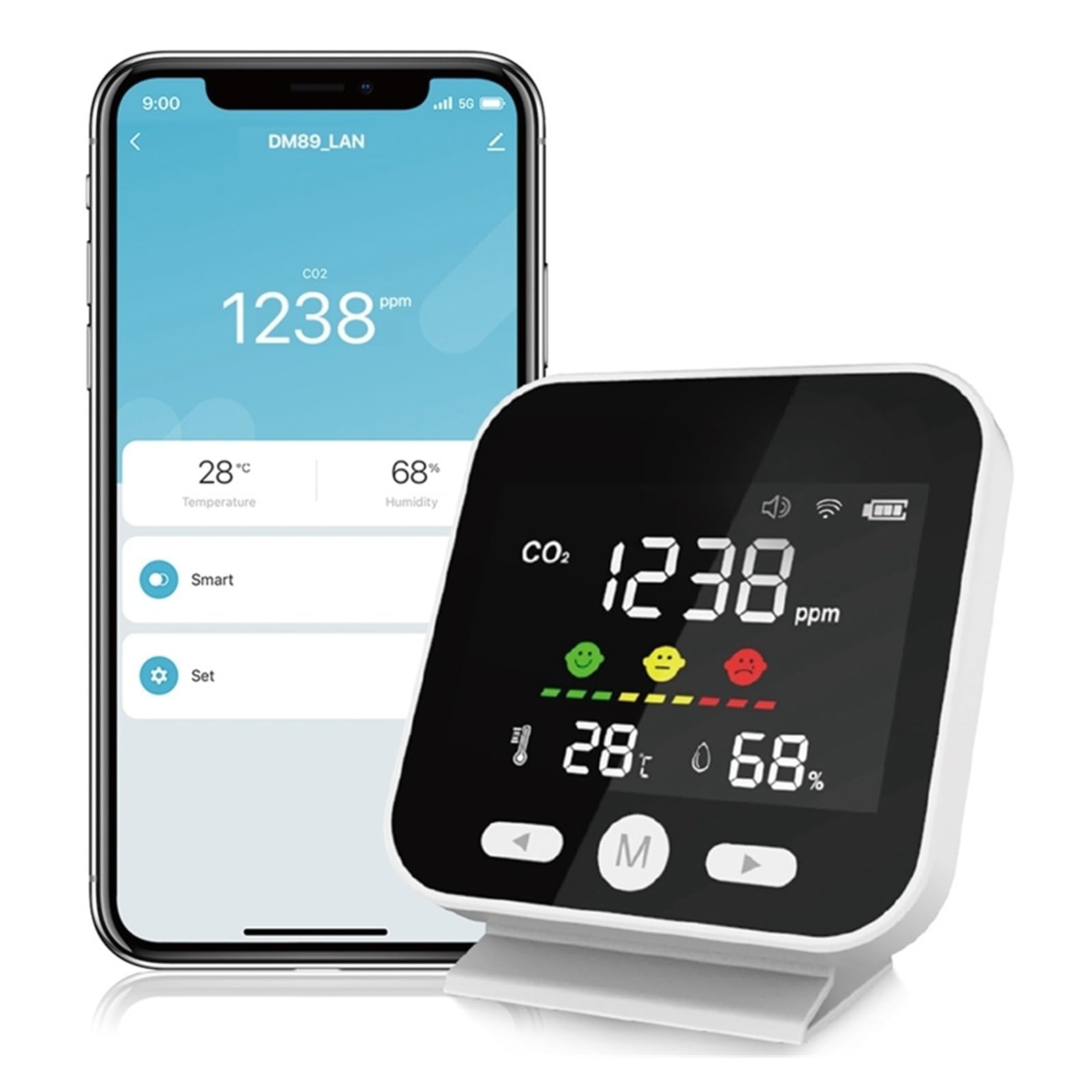 Misuratore Qualità dell'aria, Monitor a qualità 'aria Misuratore di anidride carbonica CO2 Rilevatore di misurazione 'umidità a temperatura Tester a infrarossi NDIR per Casa Cucina Ufficio Auto