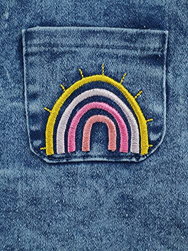 Fanvereka Newborn Baby Girls Rainbow Rompers Sleeveless Summer Ruffle Bodysuit Denim Rib Jumpsuit Headwear 2Pcs Outfit Set (Blue, 12-18 Months) #TOP3