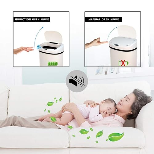 Miniatura 3 de Cubo de basura automático de acero inoxidable de 13 galones sin contacto, cubo de basura de metal con tapa para cocina, sala de estar, oficina,