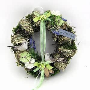 Türkranz Sommer Tisch- Oder Türkranz Aus Naturmaterial | 25 Cm | Handgebunden Für Frühling & Ostern | Mit Federn & Zwiebeln Kränze Zum Basteln