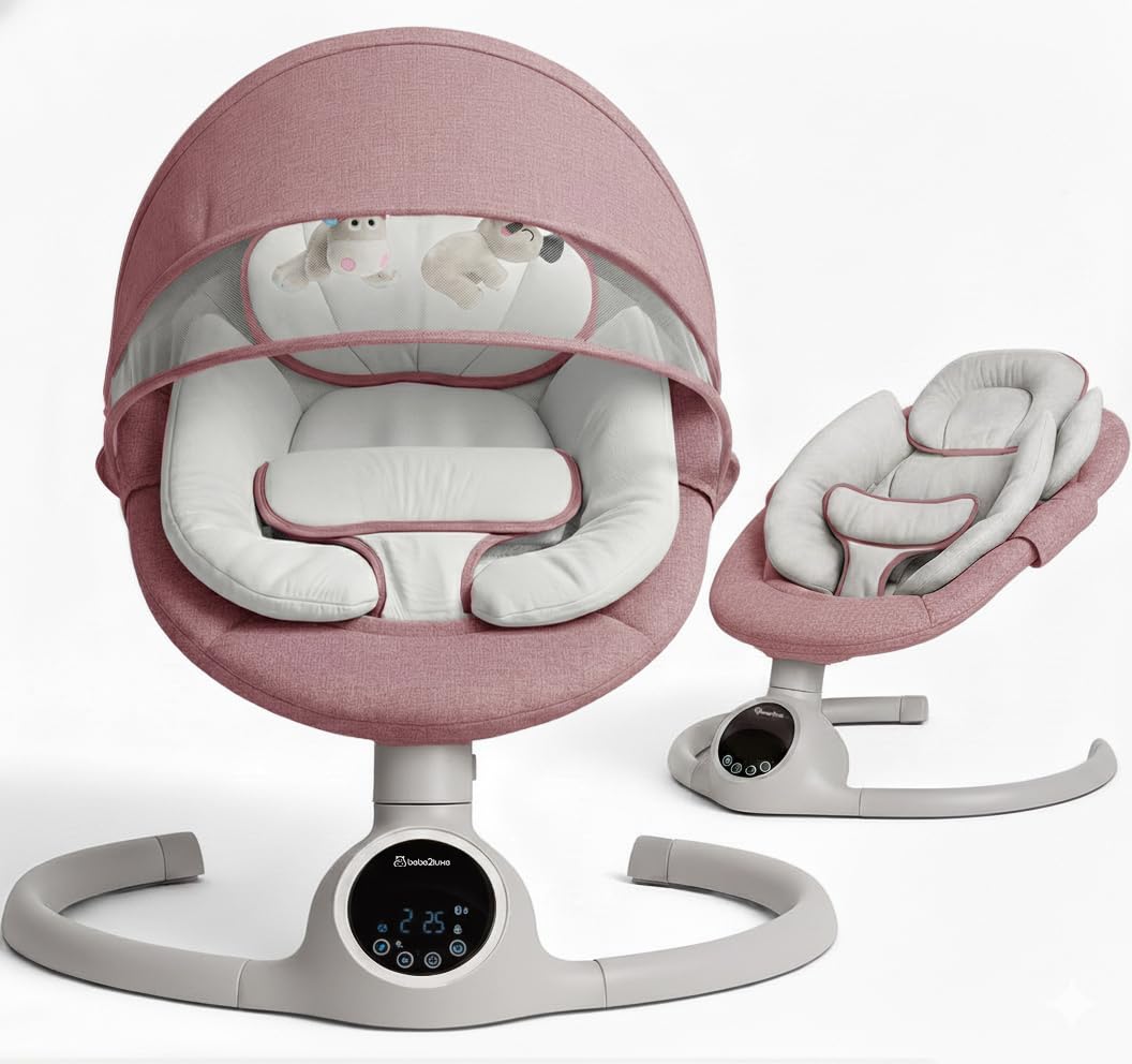 BEBE2LUXE ALPHA Babywippe, Elektrische Babyschaukel mit Musik, Nutzbar ab der Geburt bis ca. 6 Monaten, 0-9 kg, Bluetooth-Touchscreen/Fernbedienung