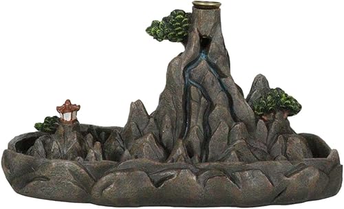 Ebros Gift Feng Shui Zen Tranquilidad Escena de cordillera rocosa con Pagoda budista asiática Torre del templo con árboles y vegetaciones Humo