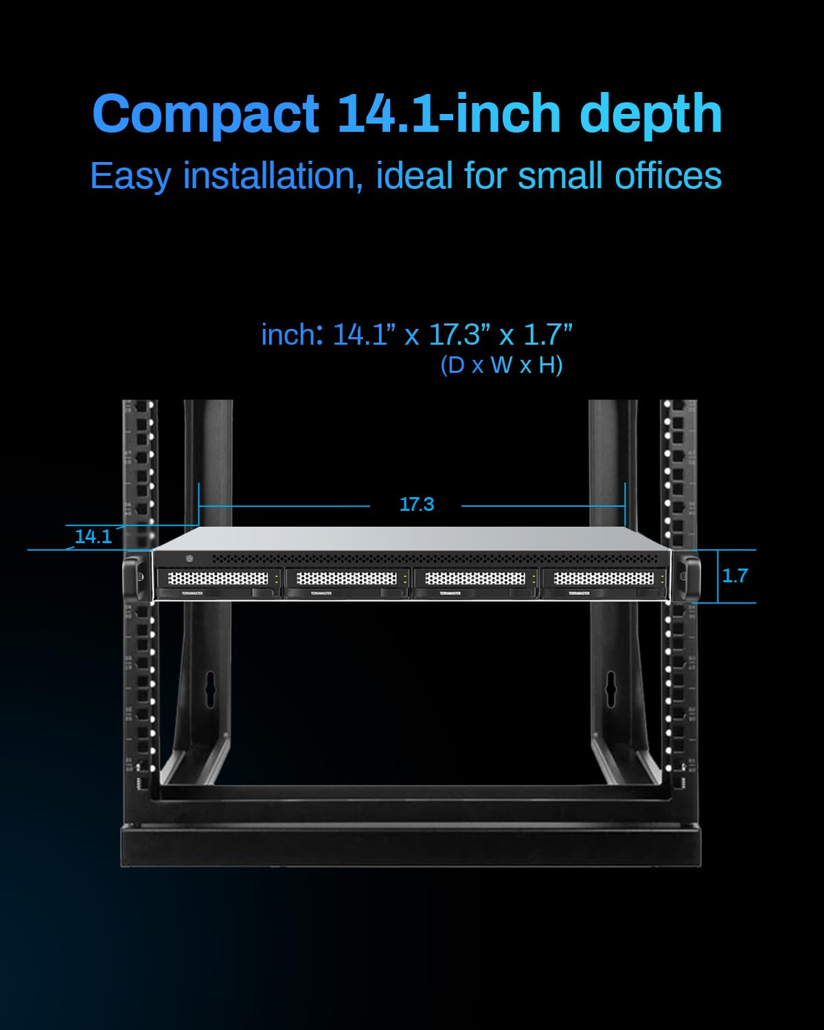 TERRAMASTER U4-500 4Bay Ultra-Short Rackmount NAS per Aziende (Diskless) | Intel Core i3-1215U 6-Core, 8GB DDR5 RAM, Dual 10GbE LAN, 2x M.2 NVMe, BBS Backup Suite