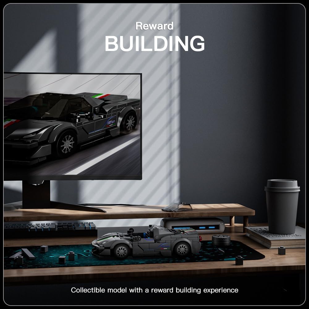 Mould King Car Building Toys with Acrylic Display Case, Model Race Car Toy Building Blocks Kit, Collectible Racing Vehicle Set for Kids Age 8+ Teens Adults, 358 Pieces