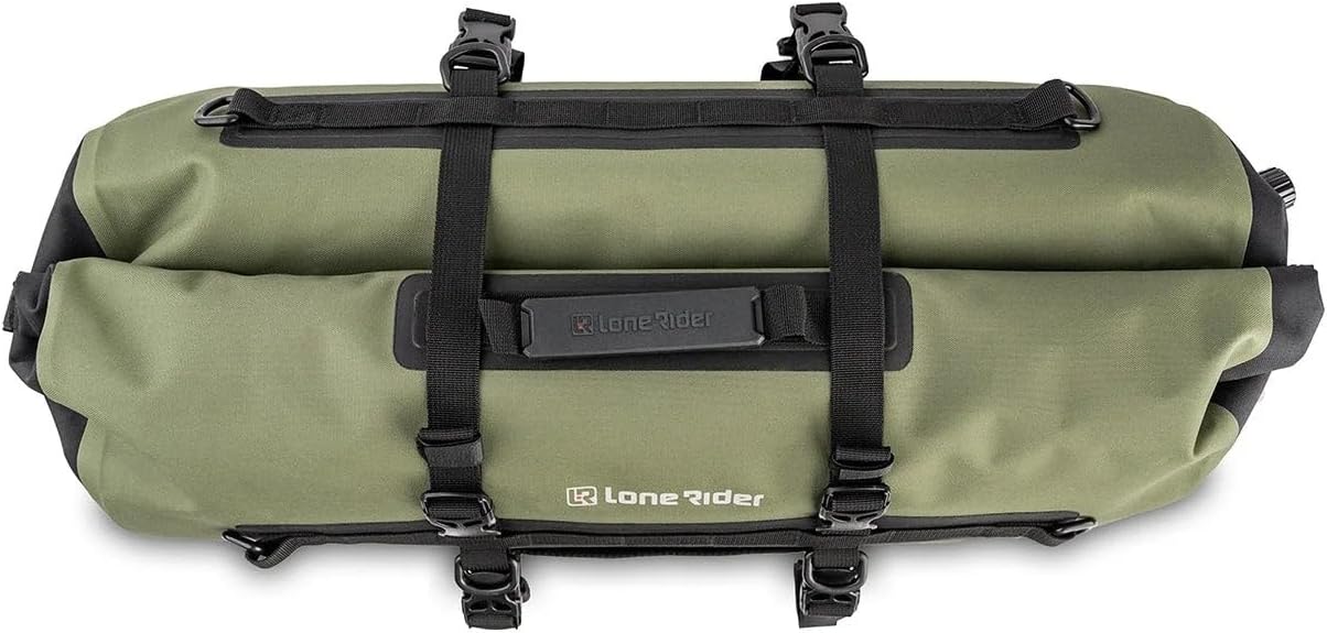 Lone Rider Waterproof Duffel Dry Bag 30L - Motorcycle Dustproof Roll Top Tail Backpack for Camping Kayaking Boat - 600D TPU, Welded Seams, Air Valve, MOLLE Panels, Quick-Release Straps - Olive Green - Image 8