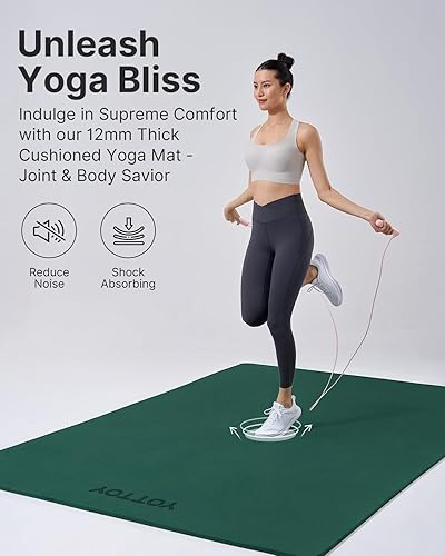 Miniatura 7 de YOTTOY Tapete de yoga grande (75 x 52 x 12 pulgadas), tapete de ejercicio TPE extra ancho, tapete de entrenamiento antideslizante para pilates,