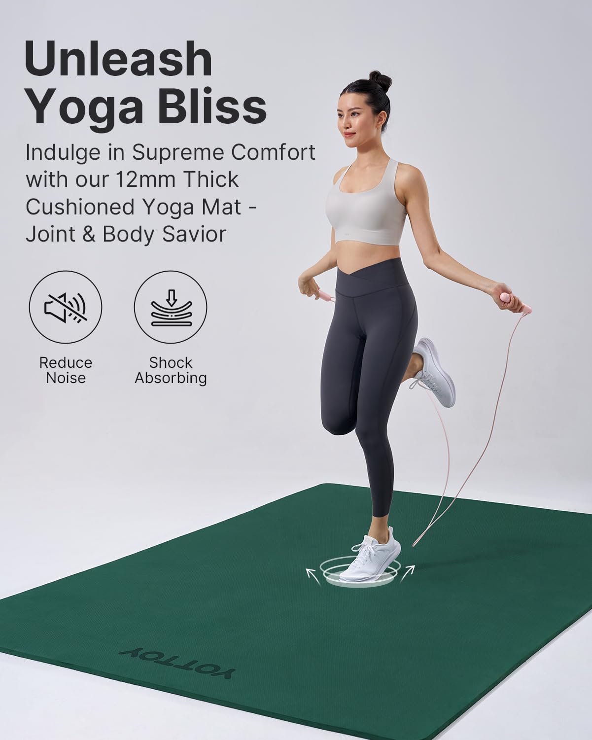 YOTTOY Tapete de yoga grande (75 x 52 x 1/2 pulgadas), tapete de ejercicio de TPE extra ancho, tapete de entrenamiento antideslizante para pilates, fitness, descalzo, estudio de gimnasio en casa con