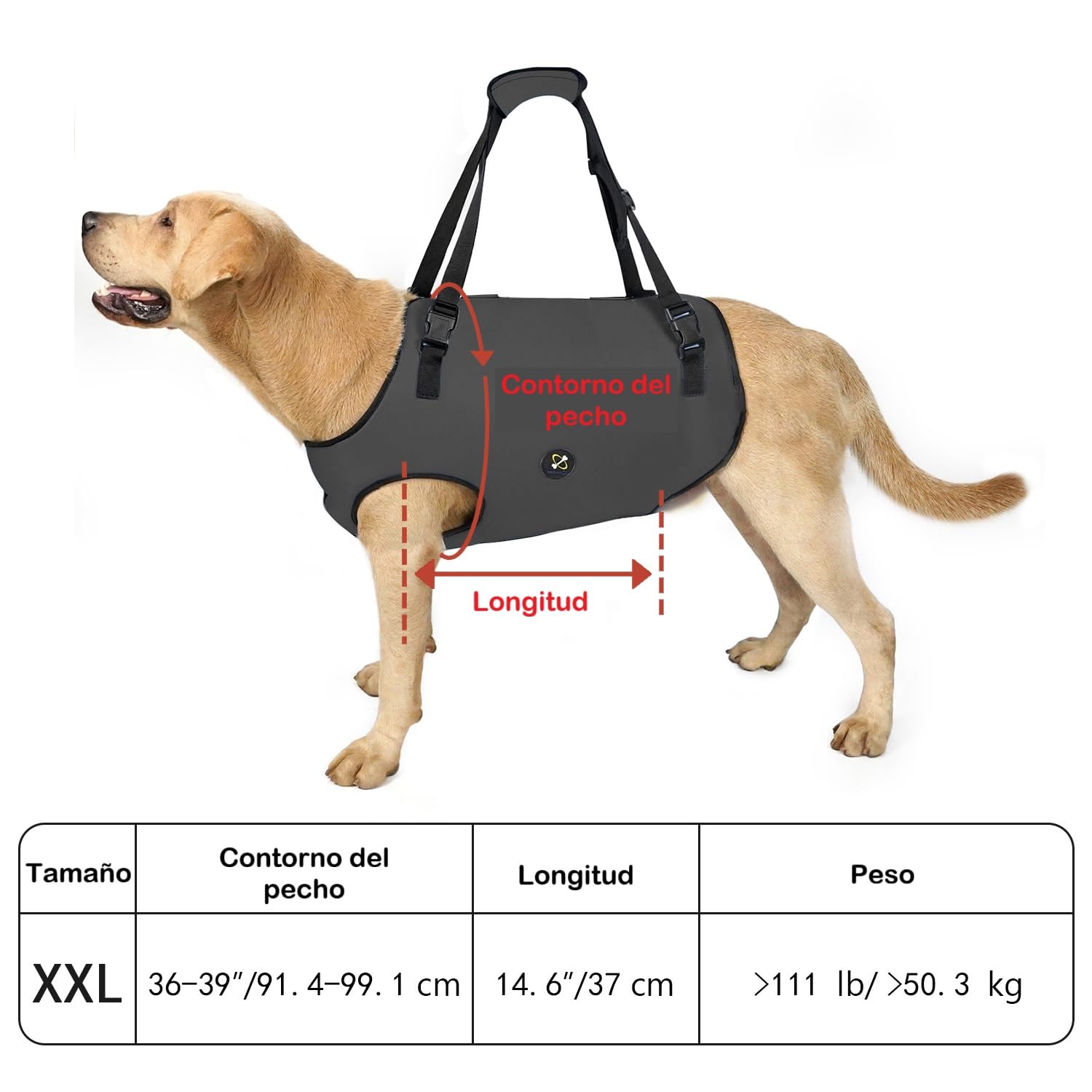 Coodeo Arnés de elevación para Perros, Soporte para Mascotas y rehabilitación, Correas Acolchadas Ajustables y Transpirables para Personas Mayores, discapacitados, Lesiones articulares, (Negro, 2XL)