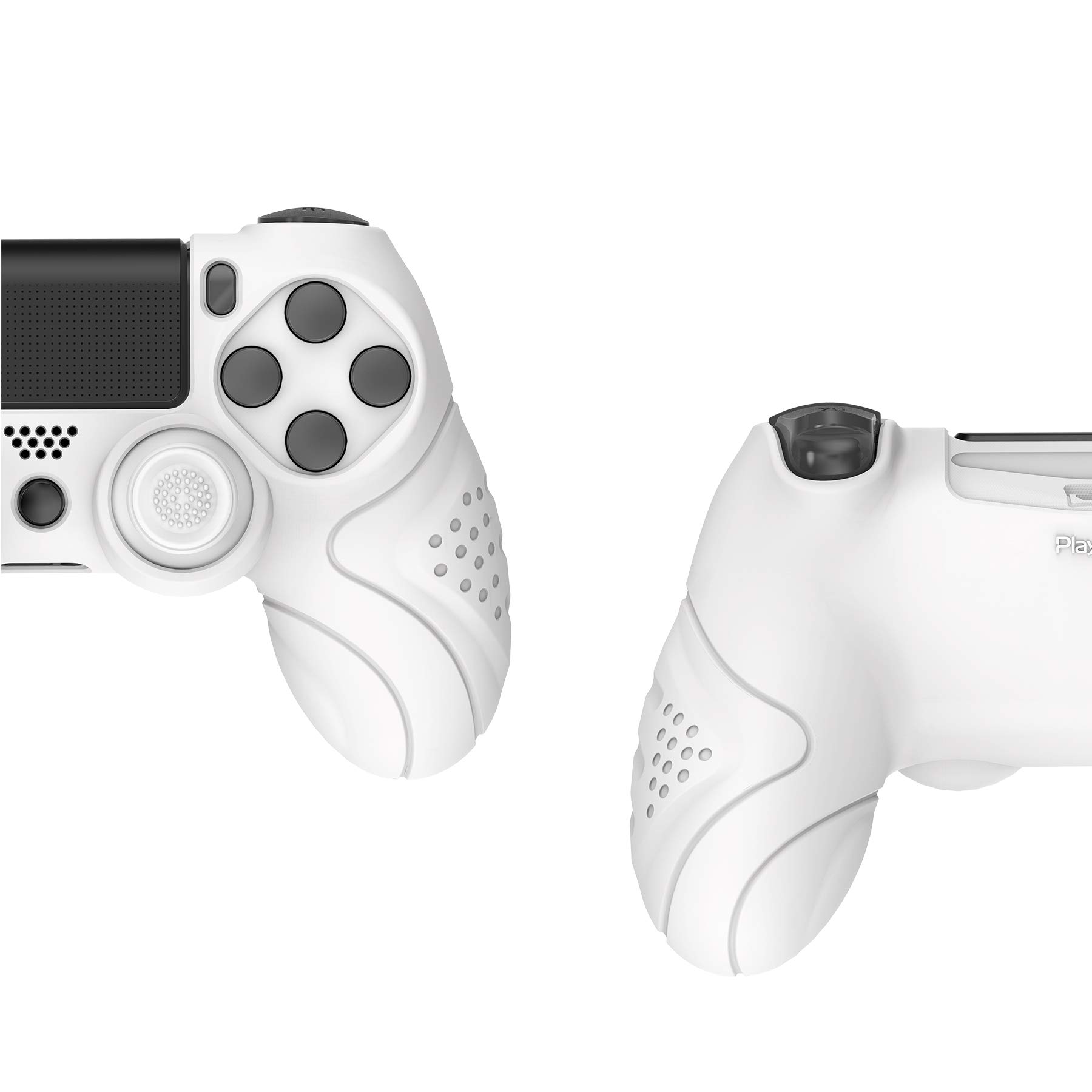 PlayVital Guardian Edition White Ergonomic Soft Anti-Slip Controller Silicone Case Cover for ps4, Rubber Protector with White Joystick Caps for ps4 Slim /for ps4 Pro Controller — view 9