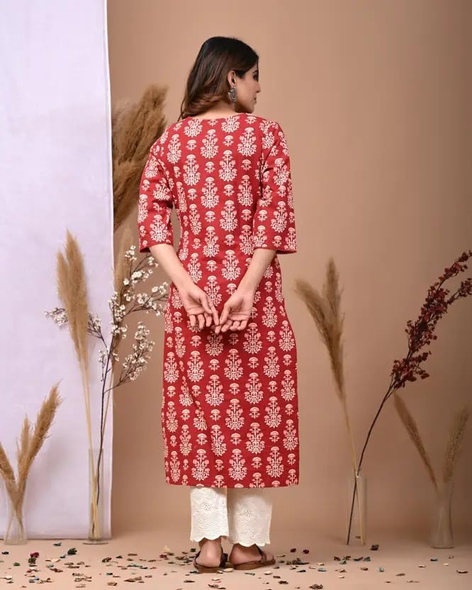 Image of FIRSTRAIN Women Cotton Straight Printed Kurti | Soft Breathable Kurta for Office & Casual Use | | Trendy Festive & Regular Wear Cotton Kurti