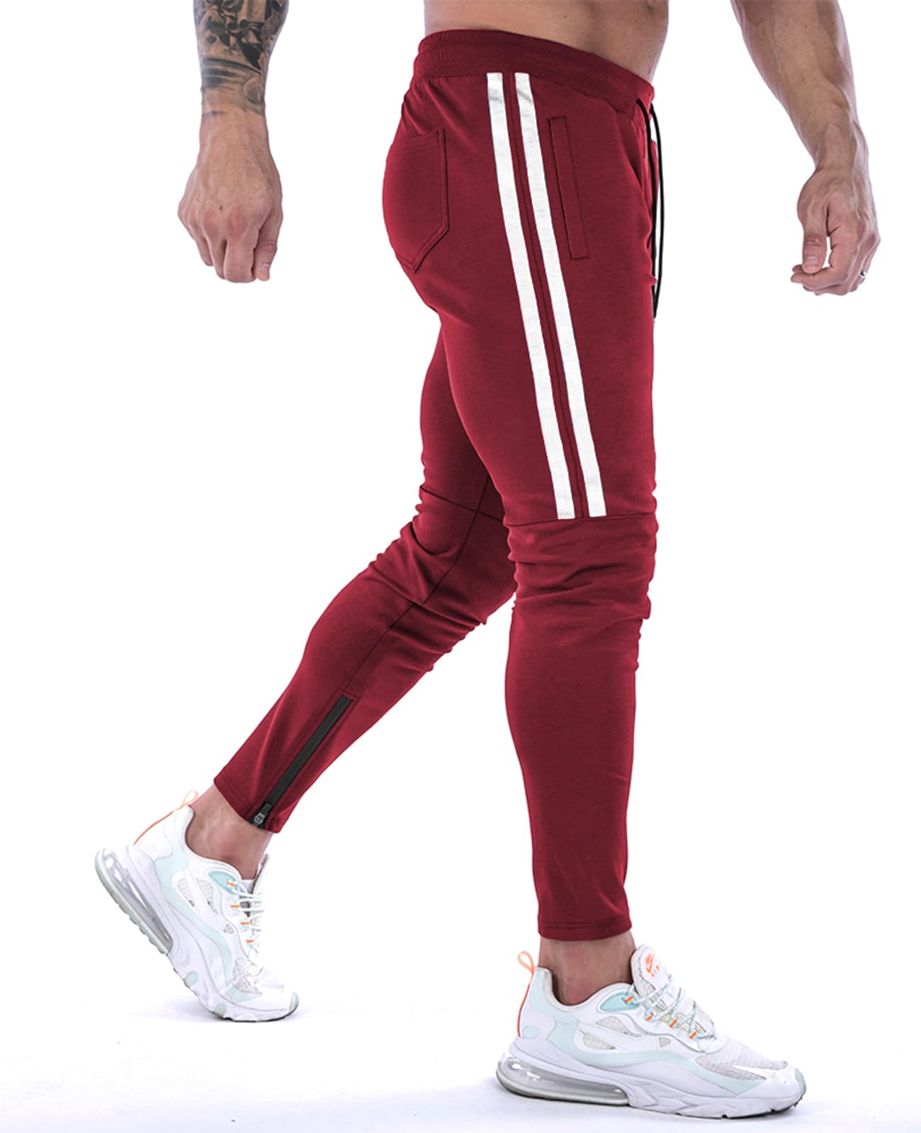 Suwangi Pantaloni Tuta Uomo Palestra Running della Allenamento Slim Fit Design a Righe con Tasche Zip