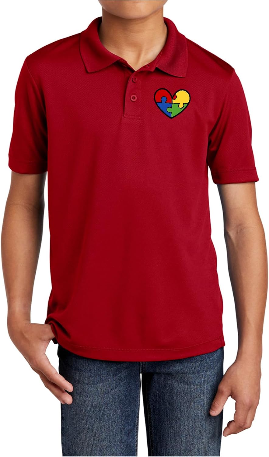 Buy Cool Shirts Autism Awareness Kids Polo Shirt with Heart Puzzle Pieces Chest Print