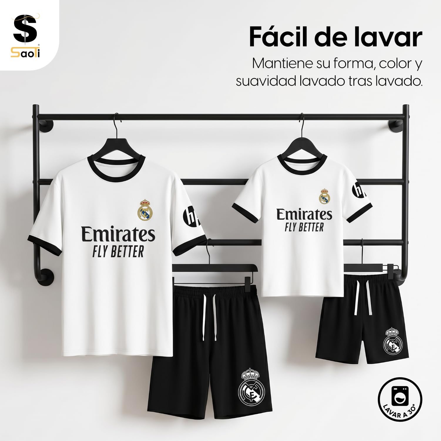 SaoTi Pijama Algodón Niño Madrid Fútbol Camiseta y Pantalón Corto Verano – Pijama Corto Cómodo y Fresco Adulto y Niño – Pijamas Verano Algodón Suave